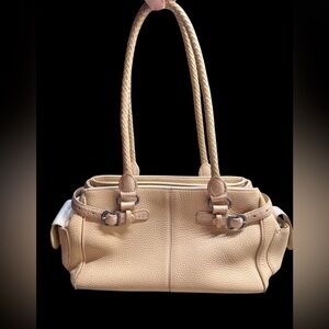 Brighton Loretta Pebbled Leather Satchel Bag Braided Handles 3 compartment